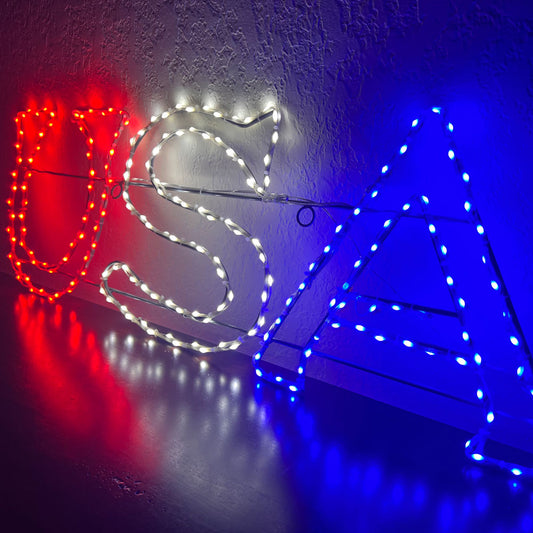 USA Sign  Patriotic Wire Decor | Outdoor Lights and Wire Decor