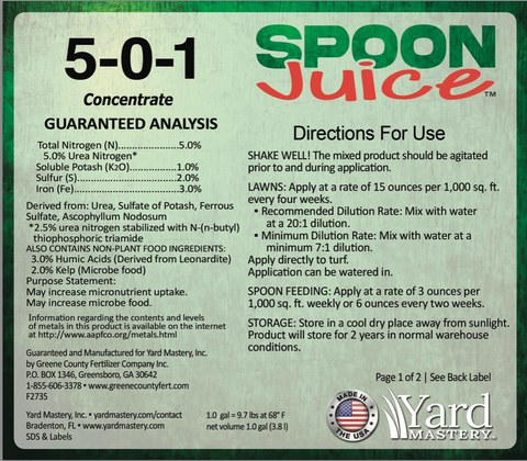 5-0-1 Spoon Juice Liquid Fertilizer and Bio Stimulant with Humic Acid, Kelp | Yard Mastery