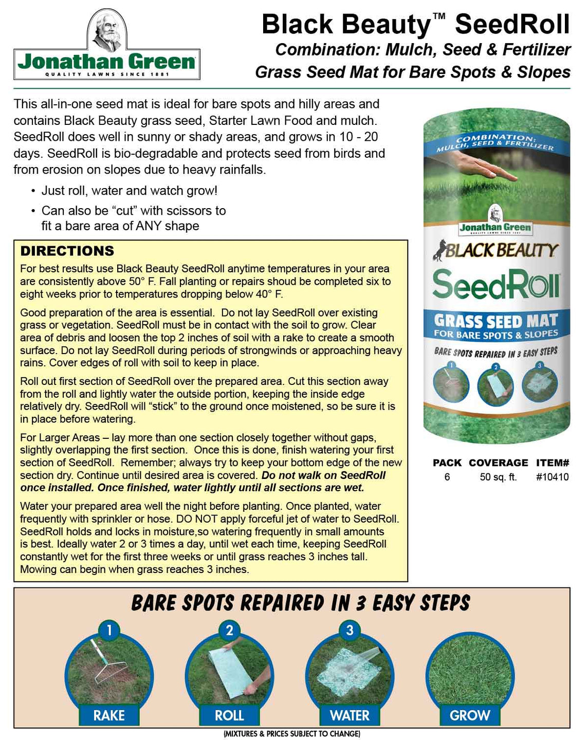 Black Beauty Biodegradable Grass Seed Roll Jonathan Green LawnCareNut