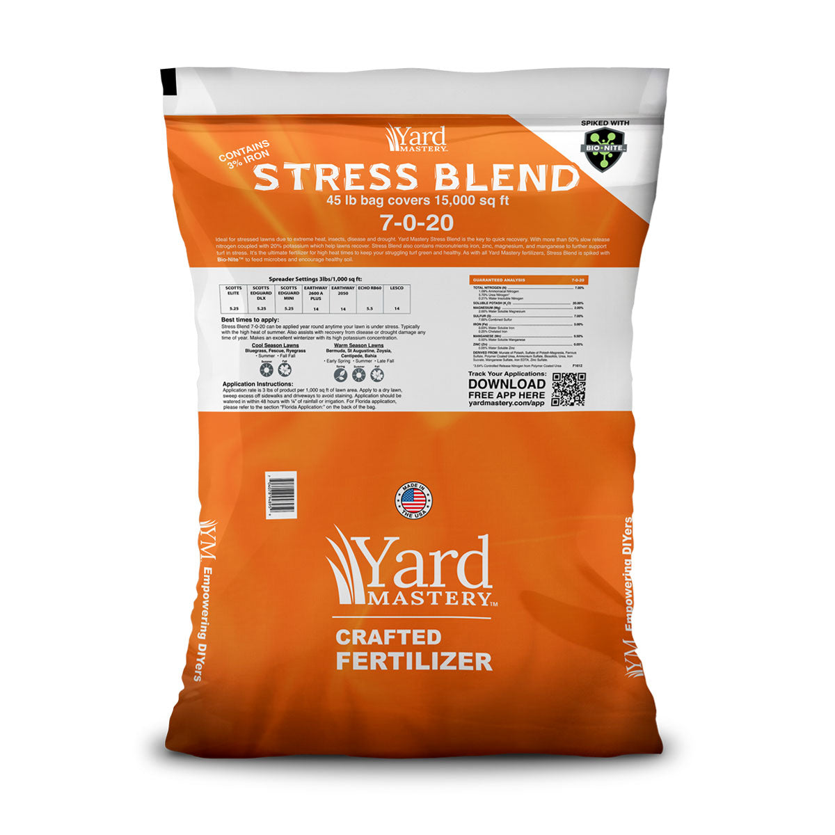 7-0-20 Stress Blend 3% Iron - Bio-Nite - Granular Lawn Fertilizer | Yard Mastery